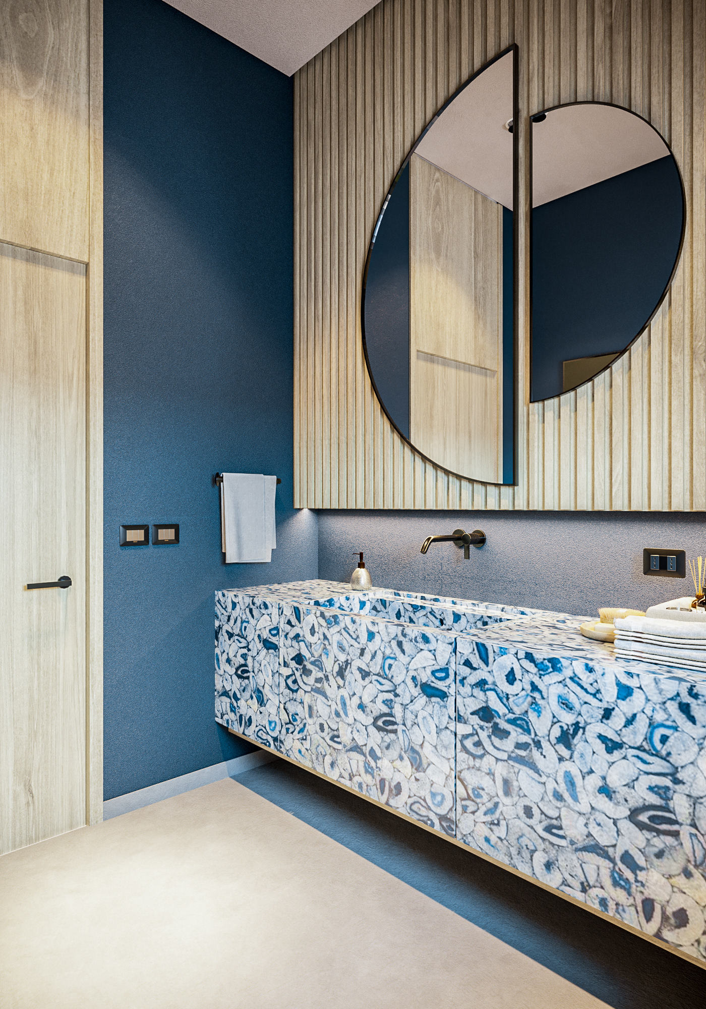 CGI architecture visualization Render interior design  blue corona bathroom