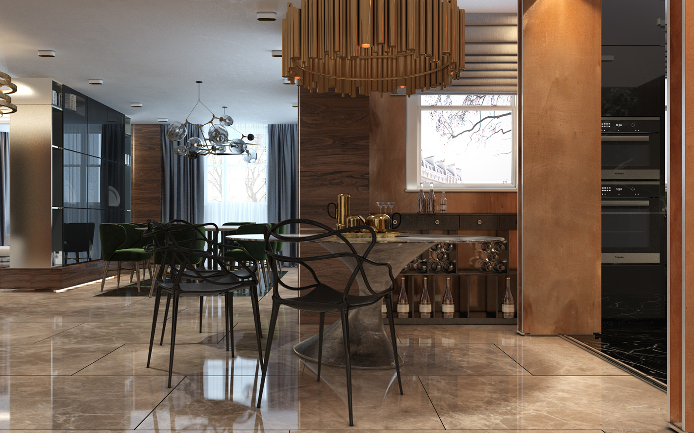 interior design  modern luxury apartment Minotti London Residence kingston house marbledesign