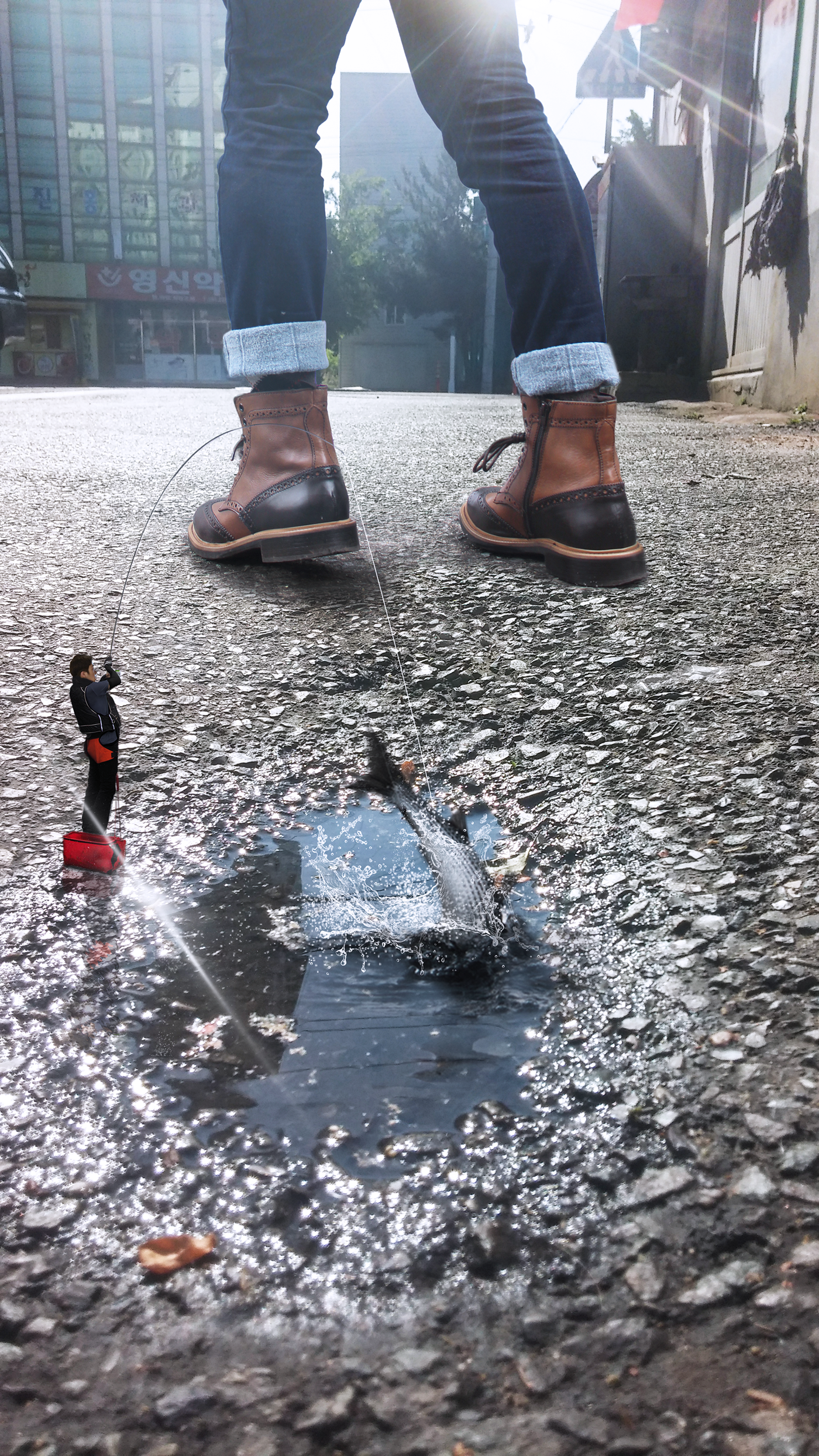 puddle fishing rain surreal Korea artist 초현실주의   이기택작가