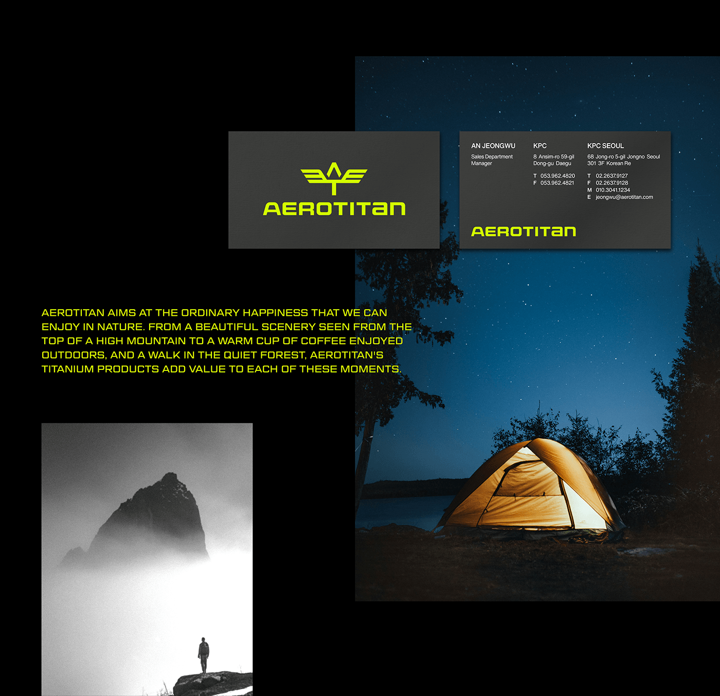 YNL camping brand identity Identity Design Brand Design Logo Design AEROTITAN Titanium