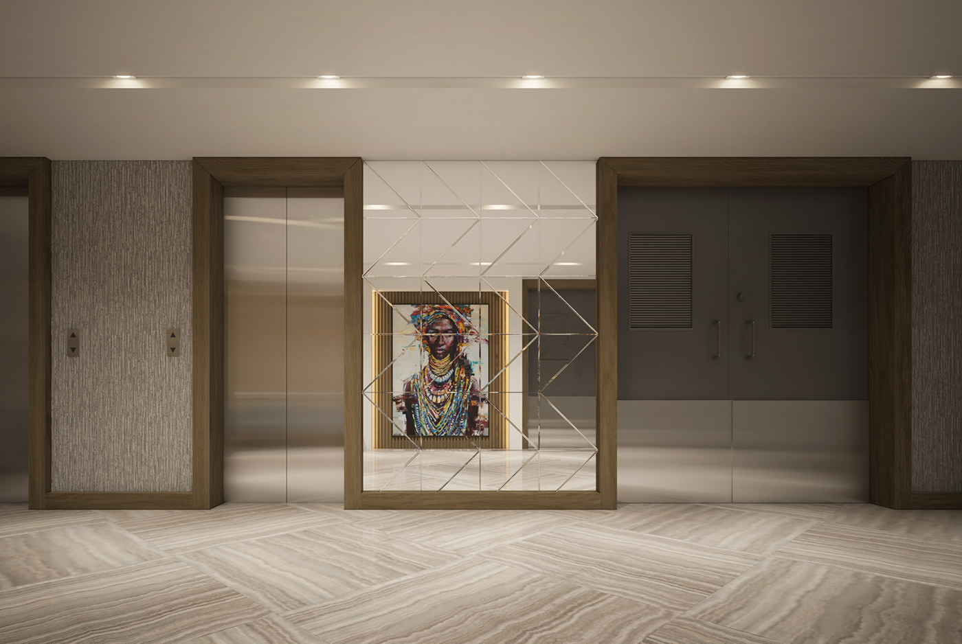 sheraton hotel lift Lobby renovation Marble luxury gold african wood