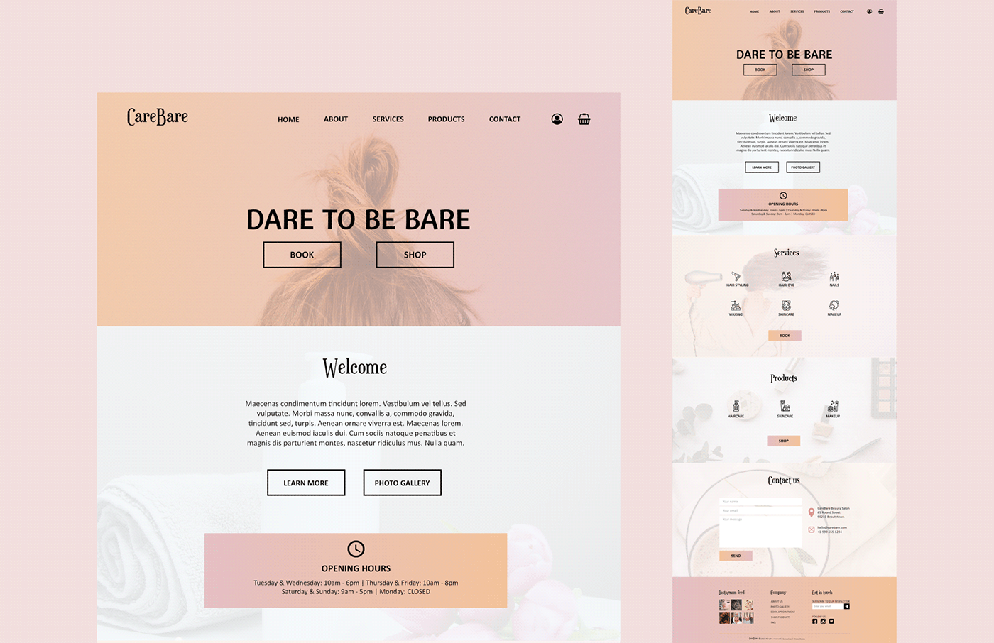 beauty homepage pink salon UI Web Design 