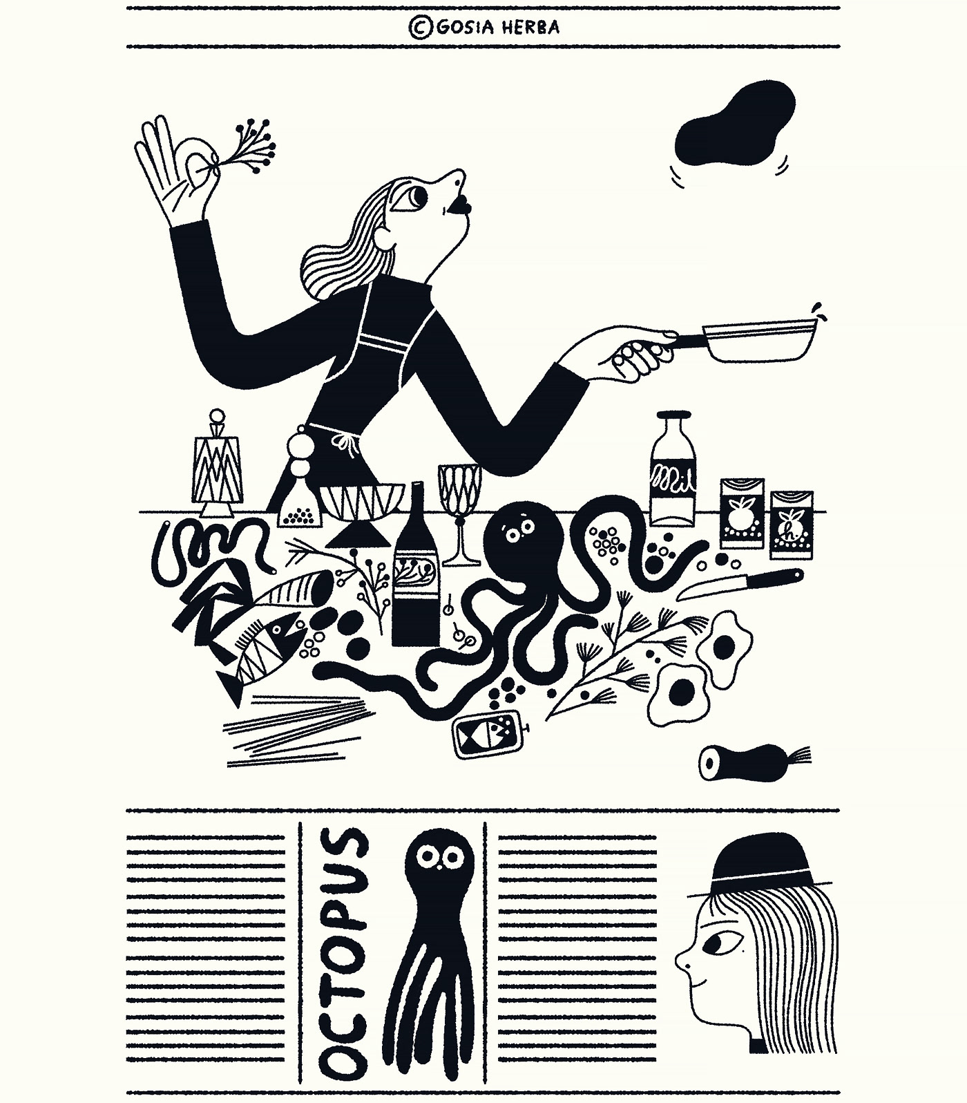 Black&white cartoon editorial ILLUSTRATION  magazine Spot spot illustration typography  