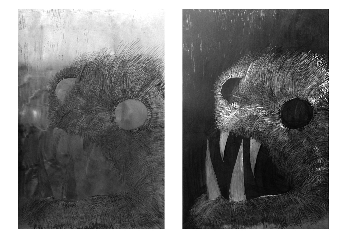 acquaforte big black face handmade monster mythology oldschool portrait traditional graphics