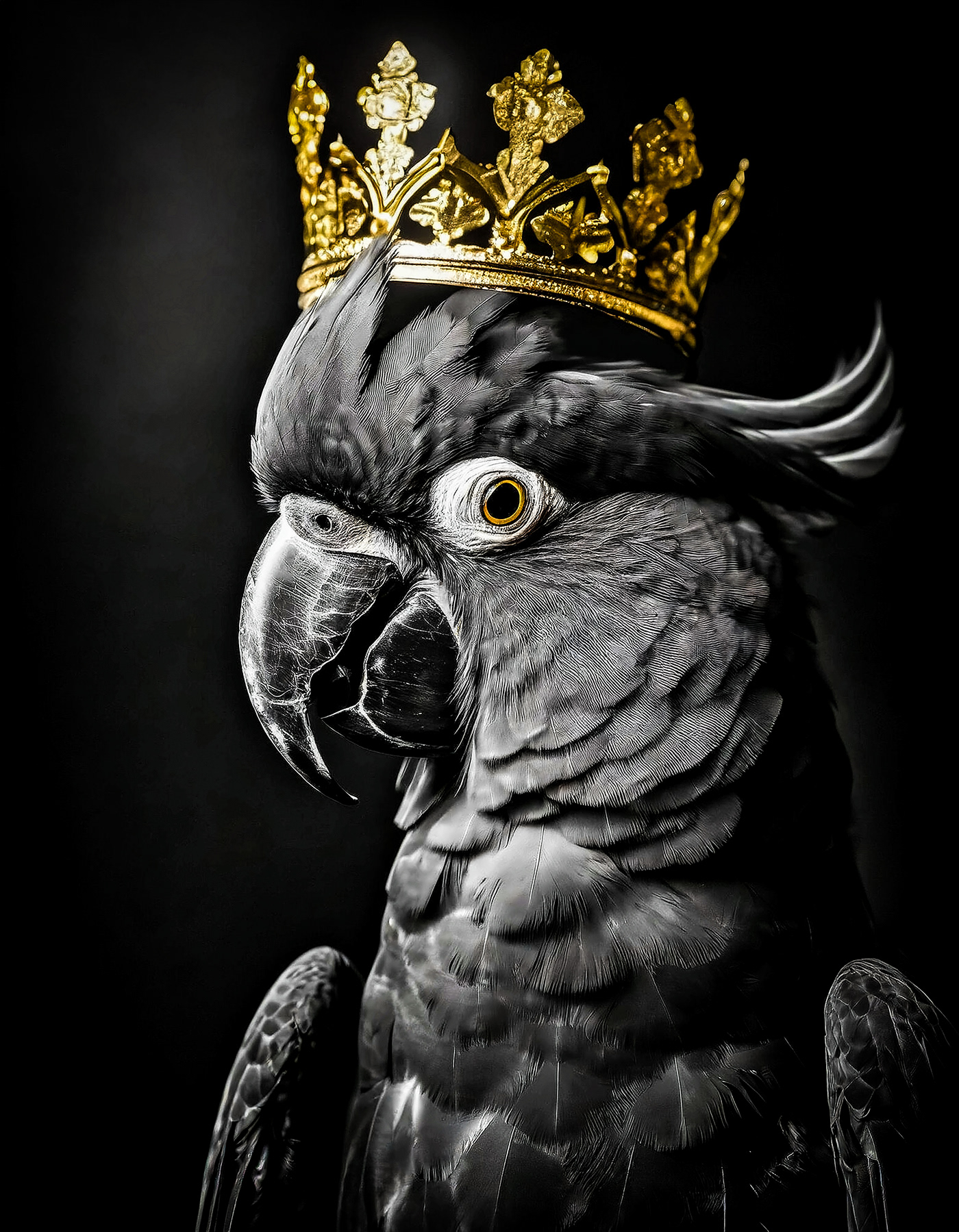 Cockatoo crown royal monochrome black and white birds parrot