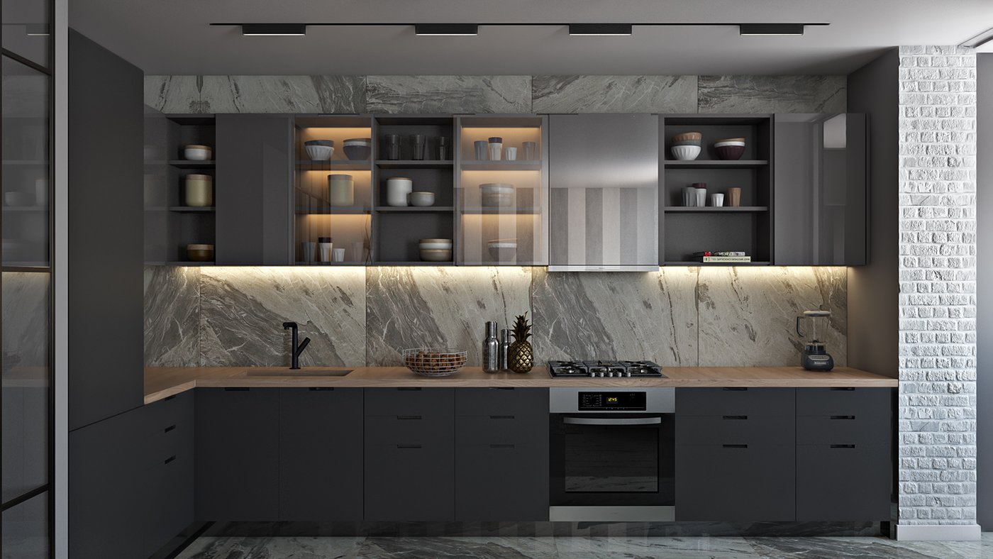 LOFT Modern flat studio contemporary Interior living kitchen grey arketipo