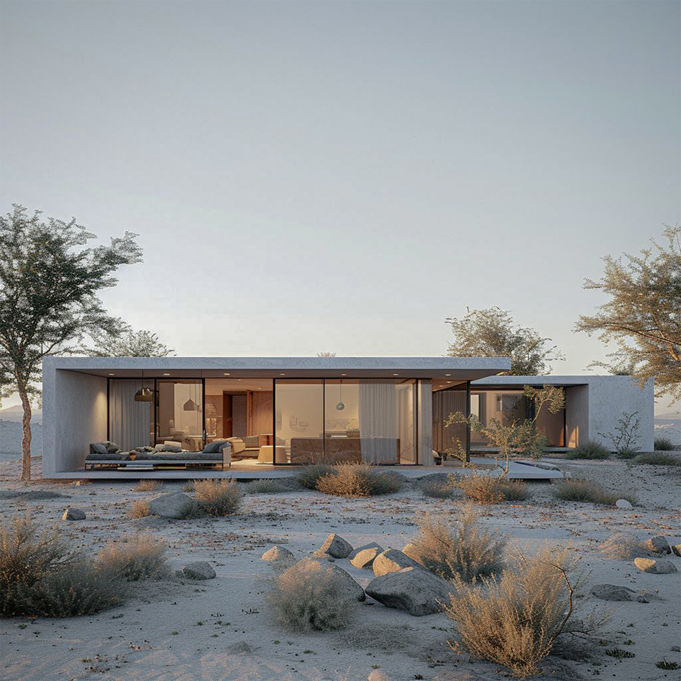 house architecture visualization desert minimalist
