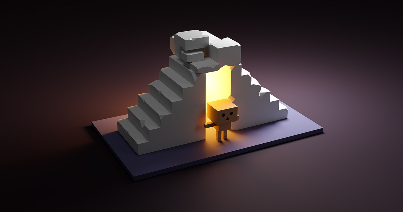 blender Character design  danbo fantasy game Low Poly medieval ruinas stairs stones