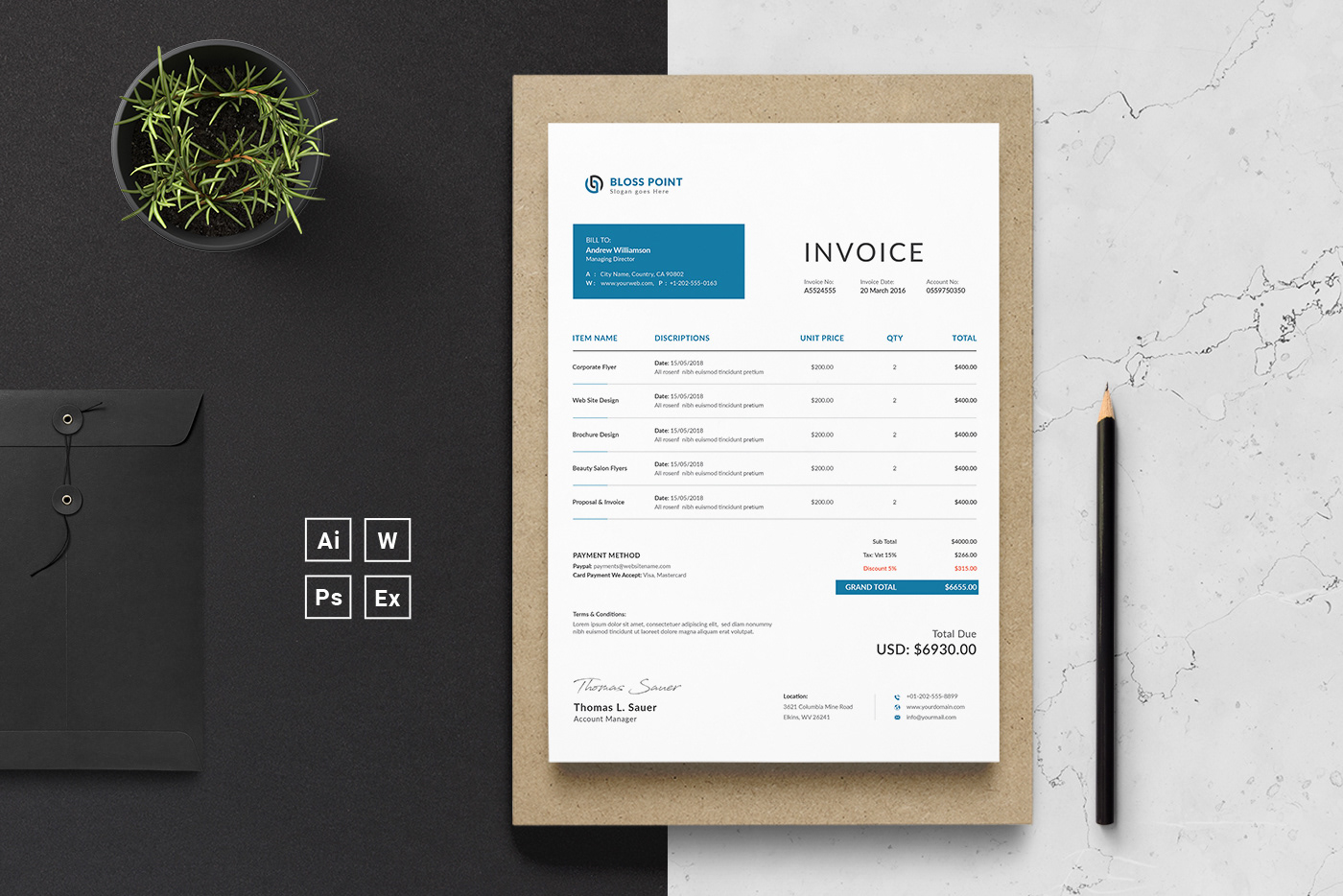 automatic billing black invoice blue invoice Business invoice calculate clean invoice corporate creative invoice
