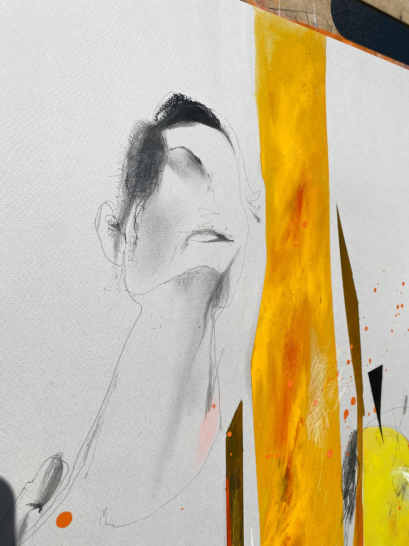 yellow Oilpastel expressive sketchart subtlety portrait artworkabstract blackandyellow females Two