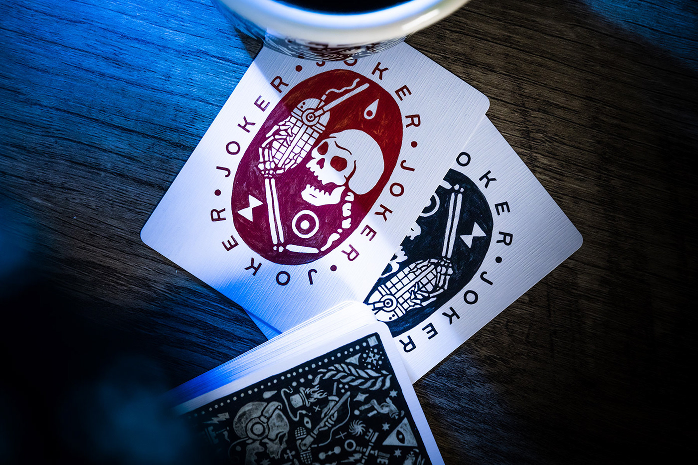 enamel mug forum Hand Painted Magic   magician Playing Cards rabbit skull texture vintage