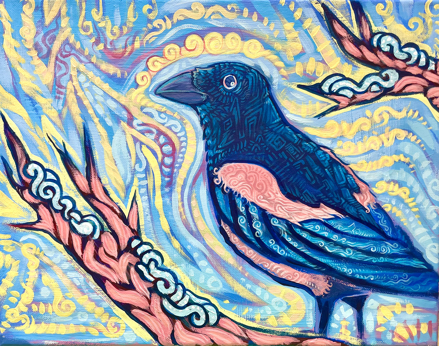 birds Magpies impressionism acrylic