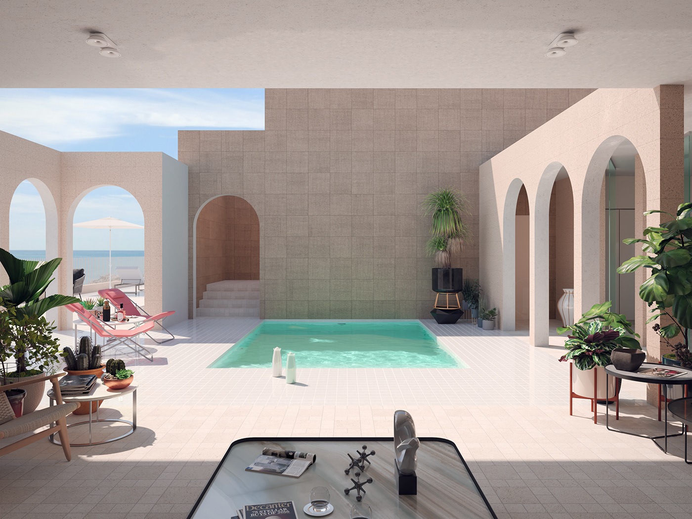 3D home house HOUSE DESIGN interior design  Pool Private Tropical vaporwave visualization