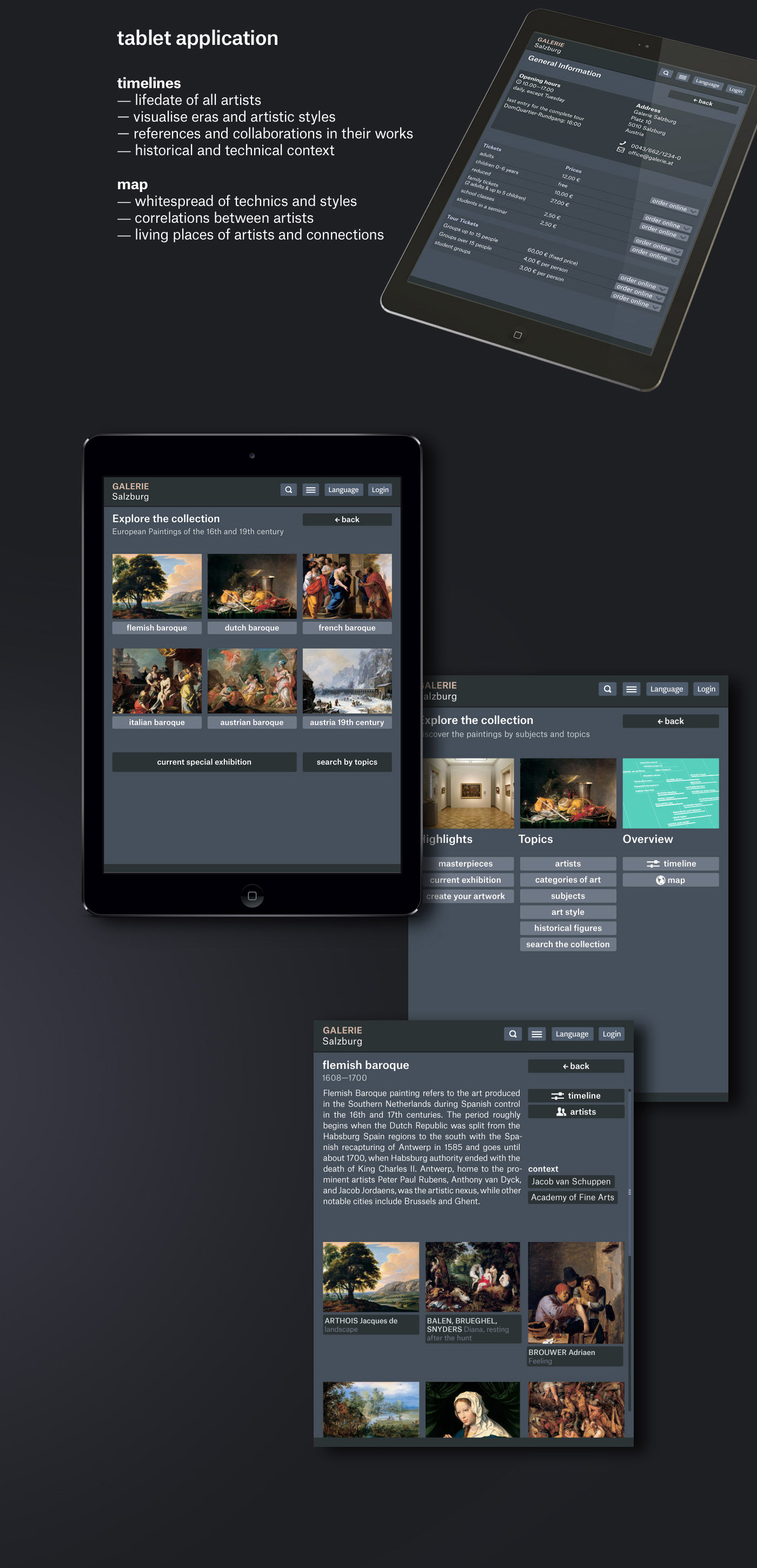 gallery app museum timeline Screen Design art history artists rfid recognition