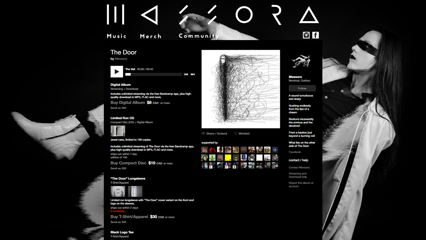 Redesigned banner and navigation bar for local band Messora. 