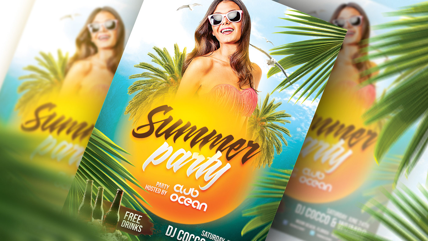 creative market design bundles flyer template poster template instagram flyer summer beach party club Hot