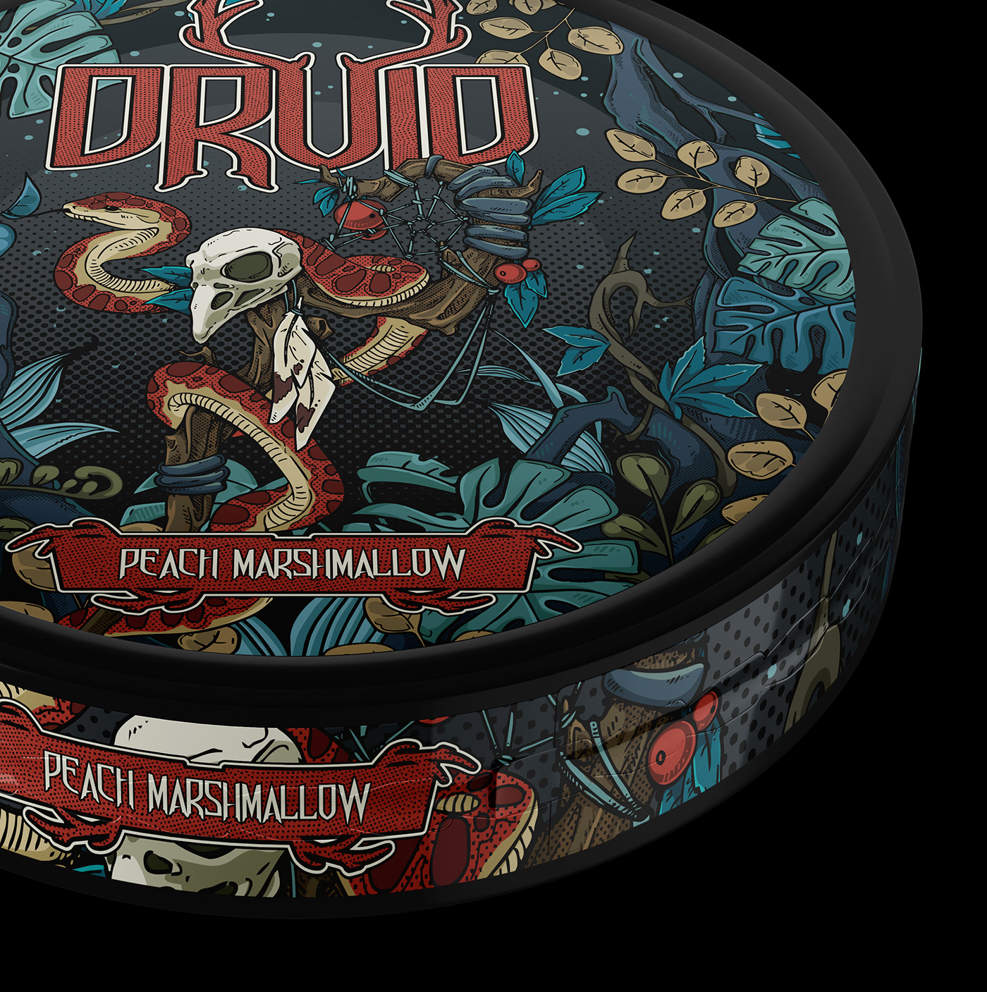 art design druid forest ILLUSTRATION  Label package Snus tobacco tube