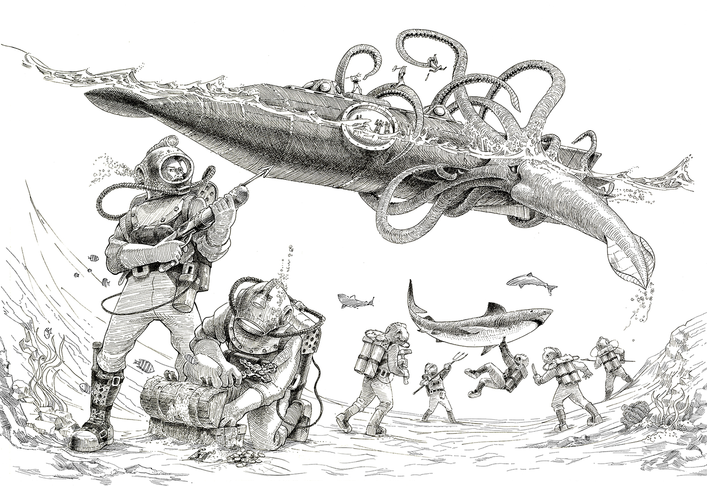 nautilus jules verne kraken giant squid calamar gigante