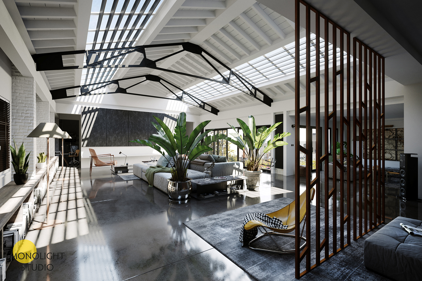 visualization Interior architecture interior design  Render CGI living room LOFT 3D Graphics penthouse