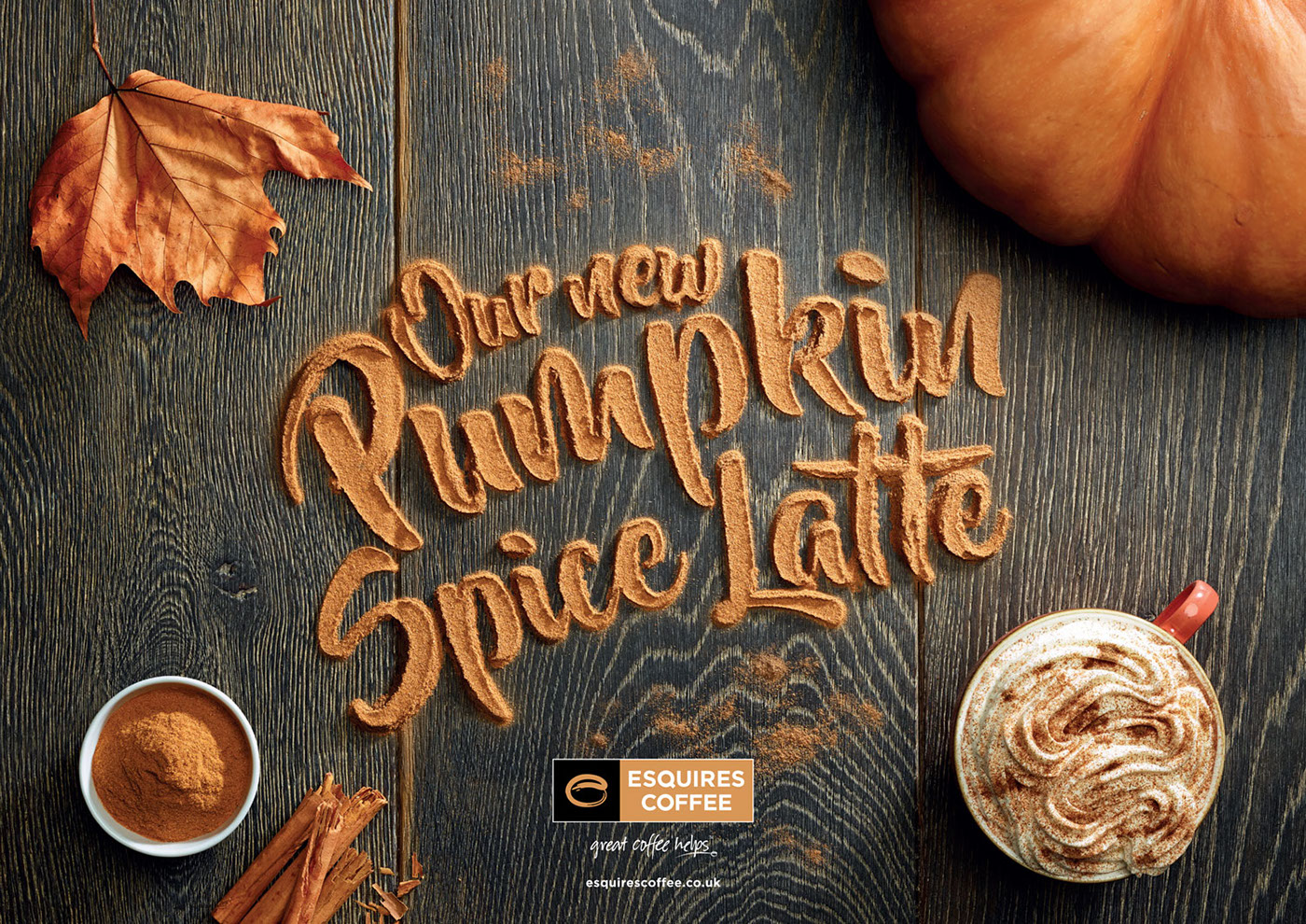 Coffee typography   cafe ingredients latte autumn design hand made drink pumpkin