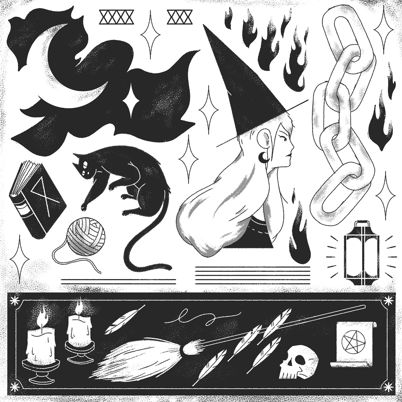 Portland Oregon pdx Witches Magic   fire Spells doodles Fun pattern