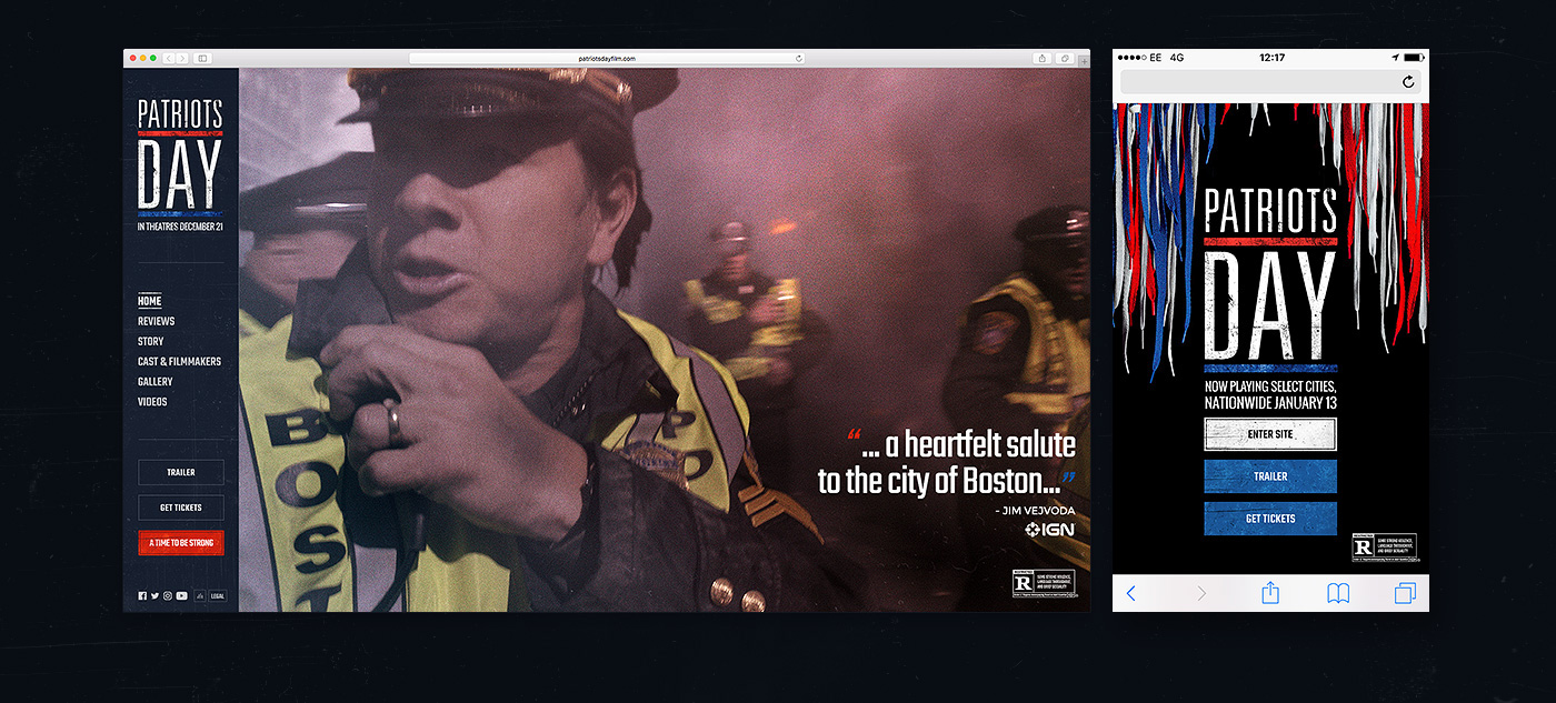 Patriots day Mark Wahlberg Responsive Website Film   boston bombings motion design