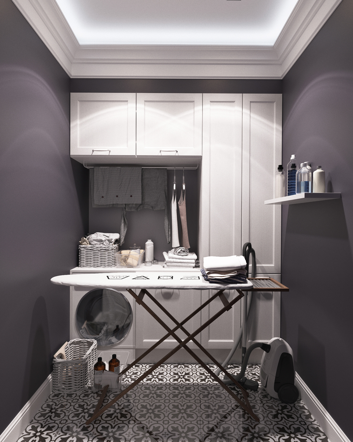 Interior design lavatory neoclassic grey functional