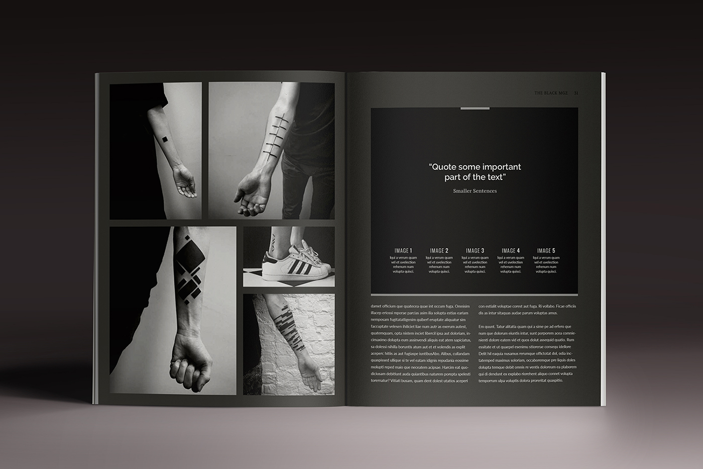 black magazine editorial design luuqas dark Style InDesign brochure template