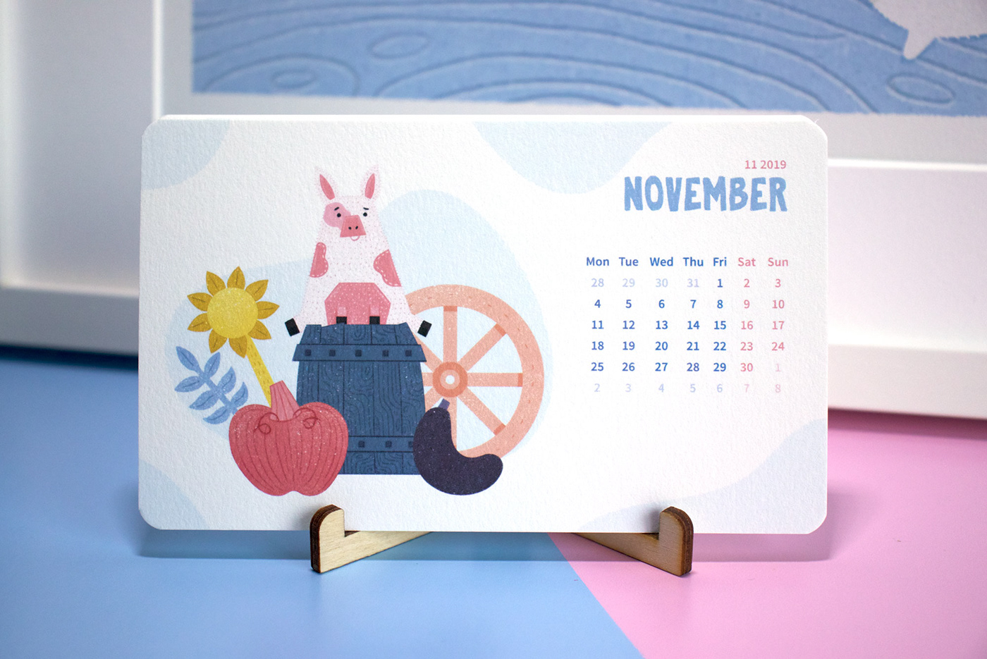 calendar new year calendar 2019 product design  pig art ILLUSTRATION  desk calendar pig year