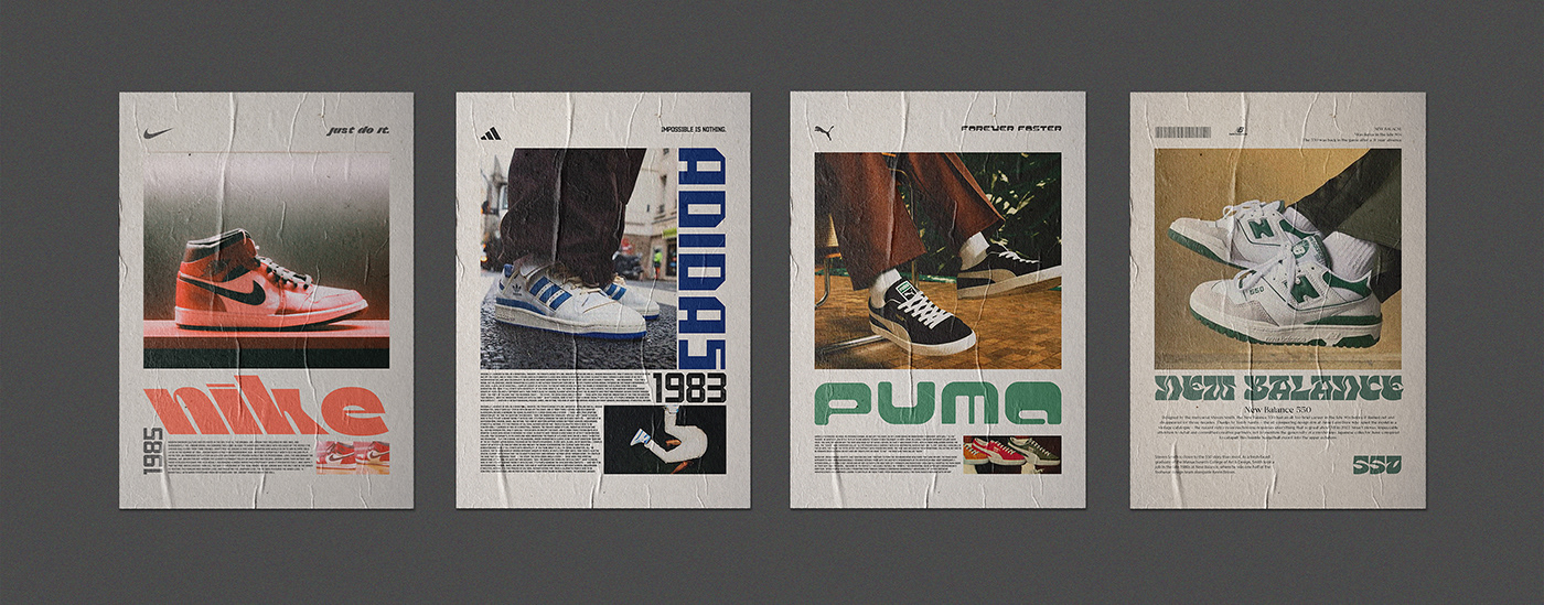adidas New Balance Nike poster puma Retro shoes sneakers vintage Poster Design