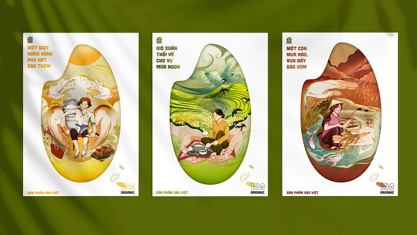 ILLUSTRATION  branding  Packaging Rice rice pakaging vietnam Drawing  traditional organic