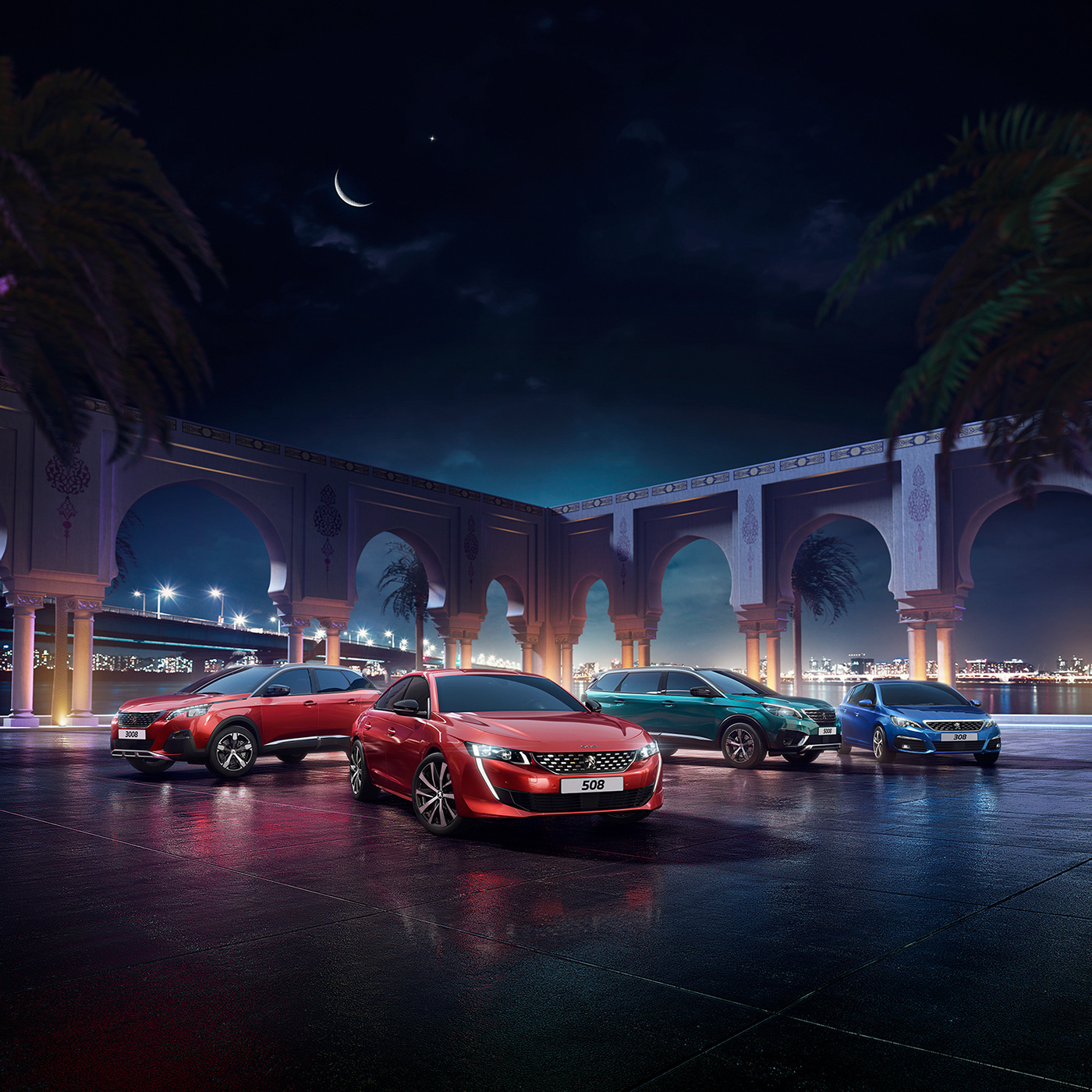 arch Autos Cars CGI city night PEUGEOT ramadan