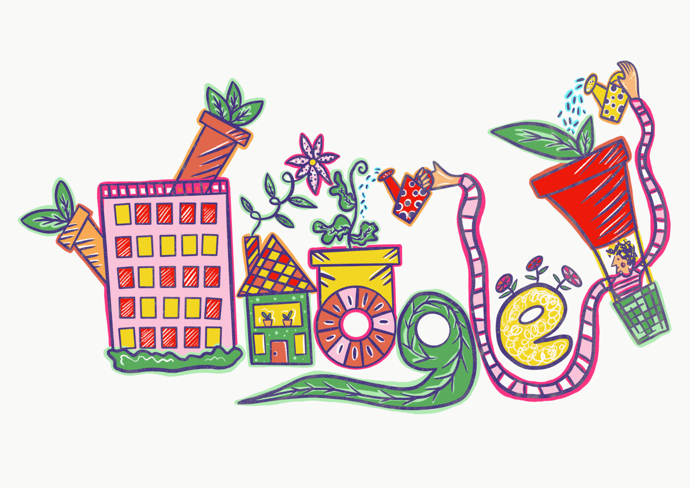 houseplant Google Doodle Nature human connection home watering can gif Digital Art  Colourful  simple