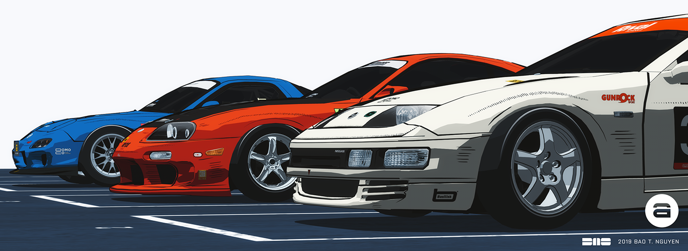 cel shade Cars logo 3D video game japan Honda toyota Nissan toon