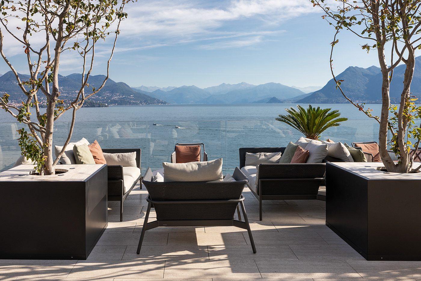 Outdoor furniture rooftop hotel lago maggiore view panorama product design  roda hotelerie