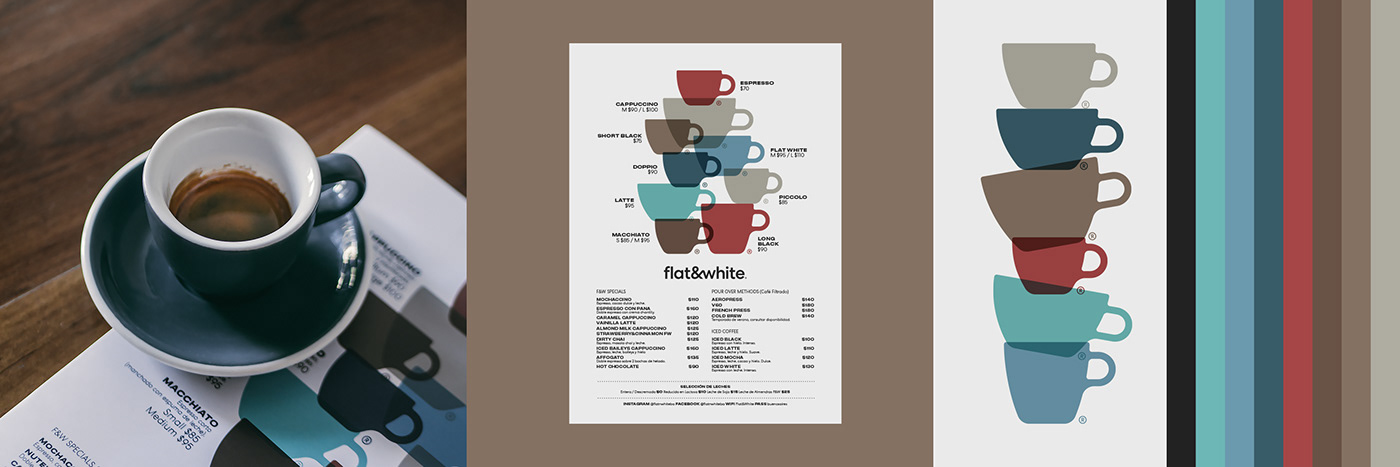 flat White Coffee menu cups color