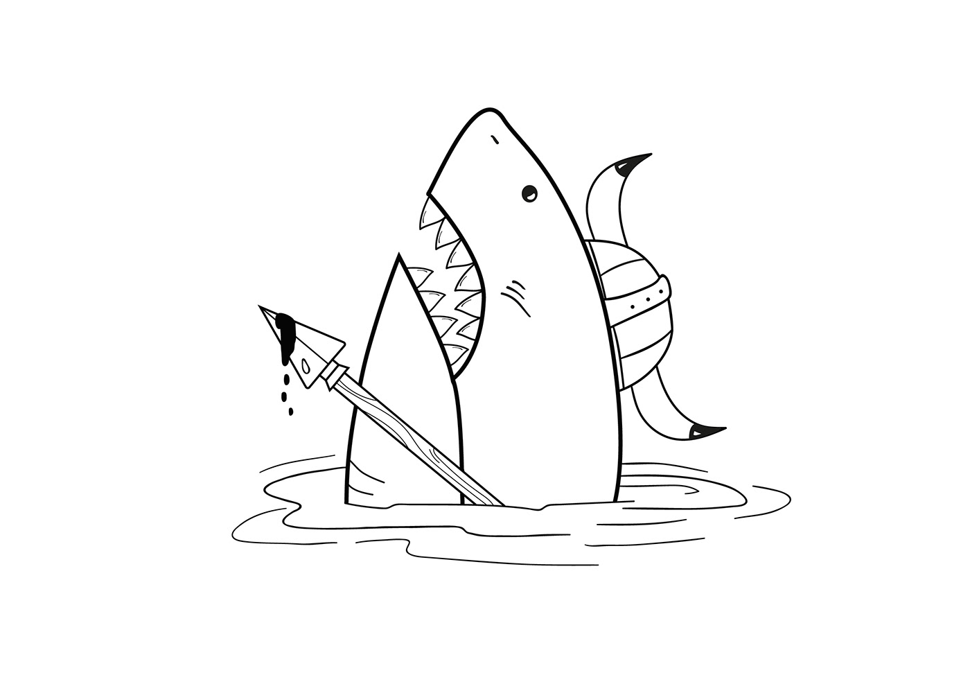 fish fun illustration Funny print ILLUSTRATION  line lineart music print shark vector art