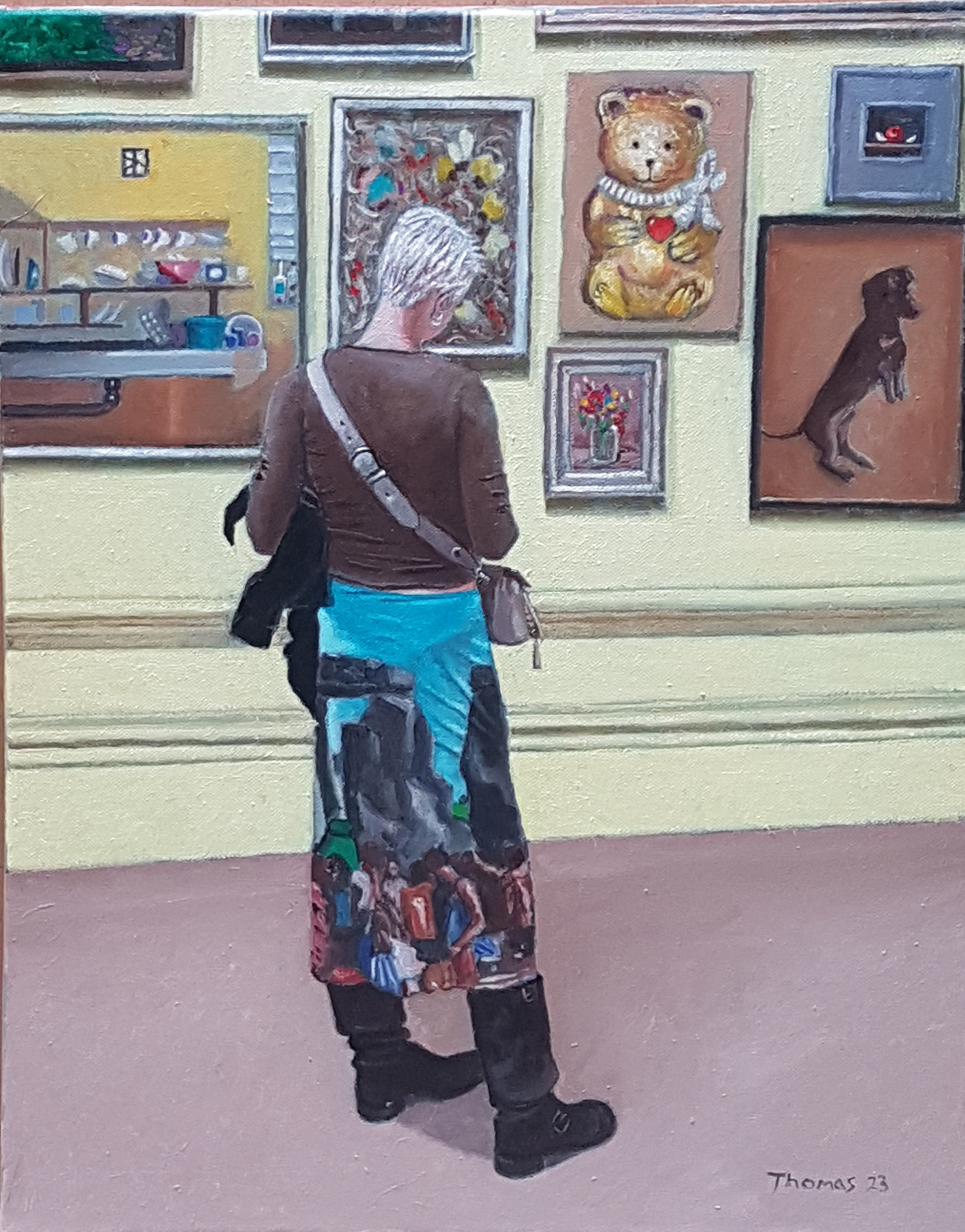 gallery looking at paintings Royal Accadamy stonehenge skirt Summer exhibition
