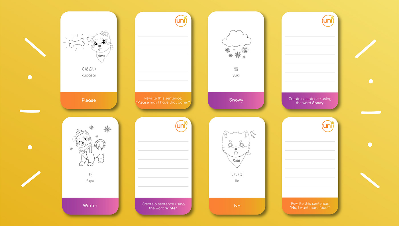 graphic design  Character design  dual language flashcards japanese english young children interactive coloring learning