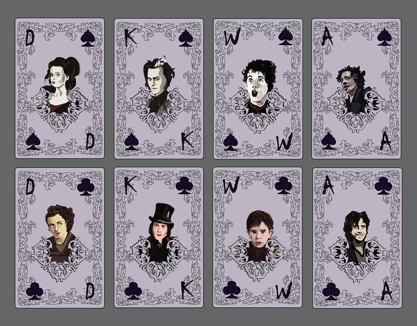 Tim Burton movie cards deck of cards graphics ILLUSTRATION  vector game graphic design 