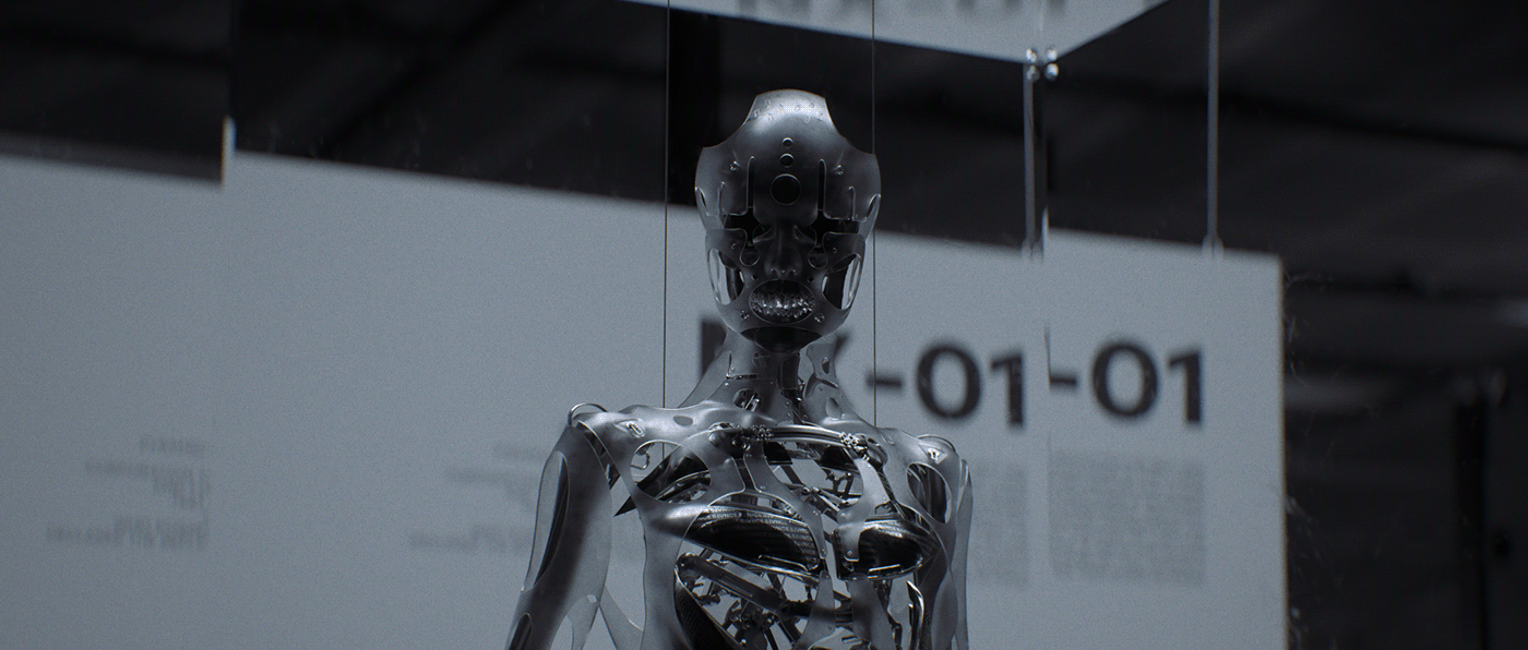 3D CGI Character design  concept art Cyberpunk dark HardSurface minimal Render robot
