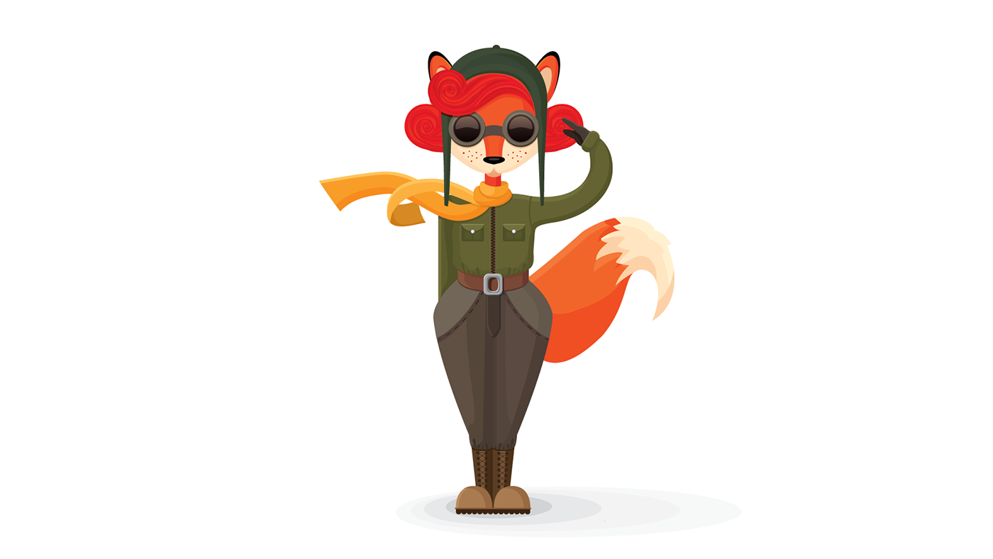 FOX Pilot Military vector Illustrator animal art Character