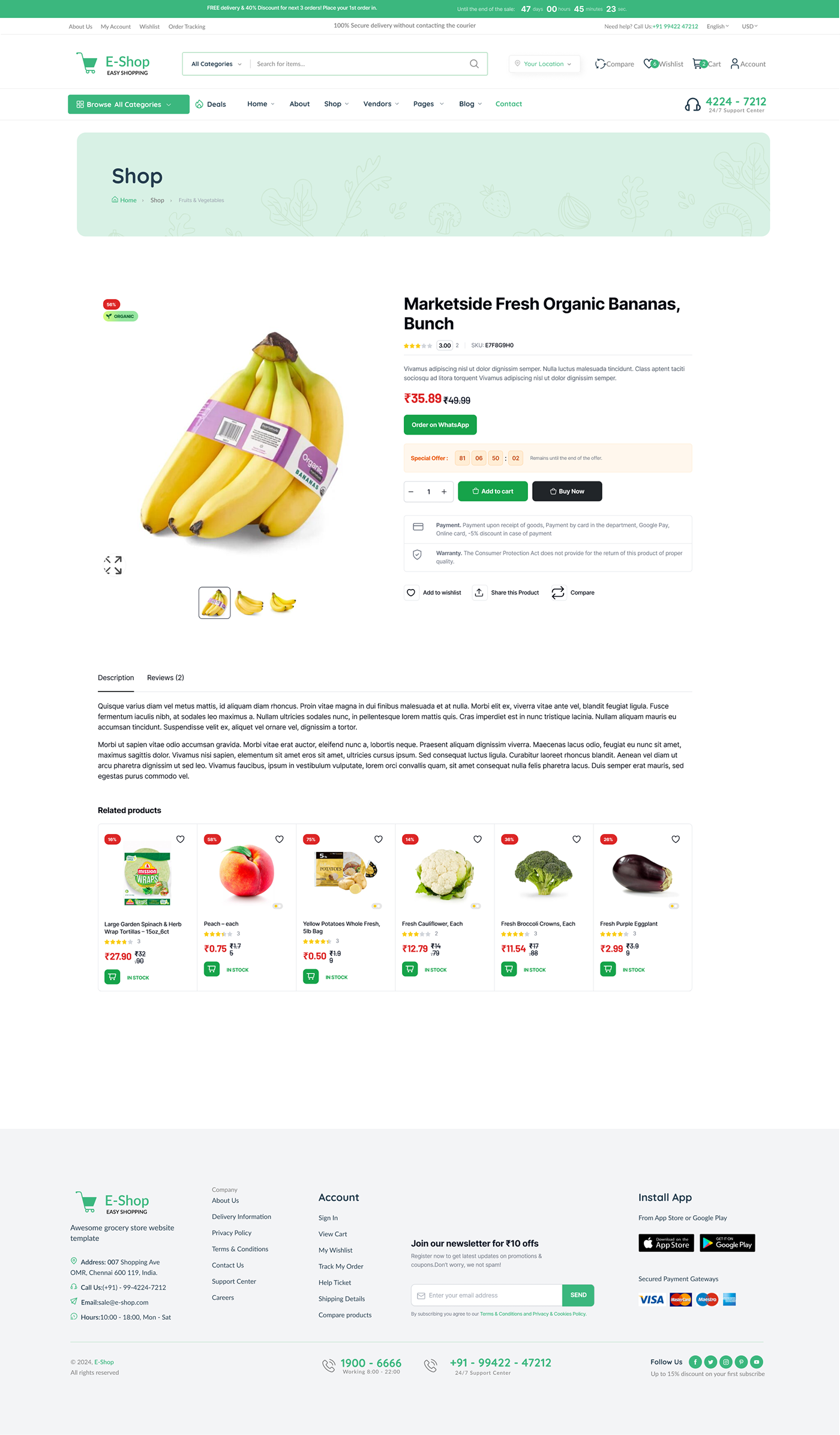 Online shop e-commerce e-Commerce website landing page E-commerce Landing page Grocery store Supermarket Grocery vegetable organic