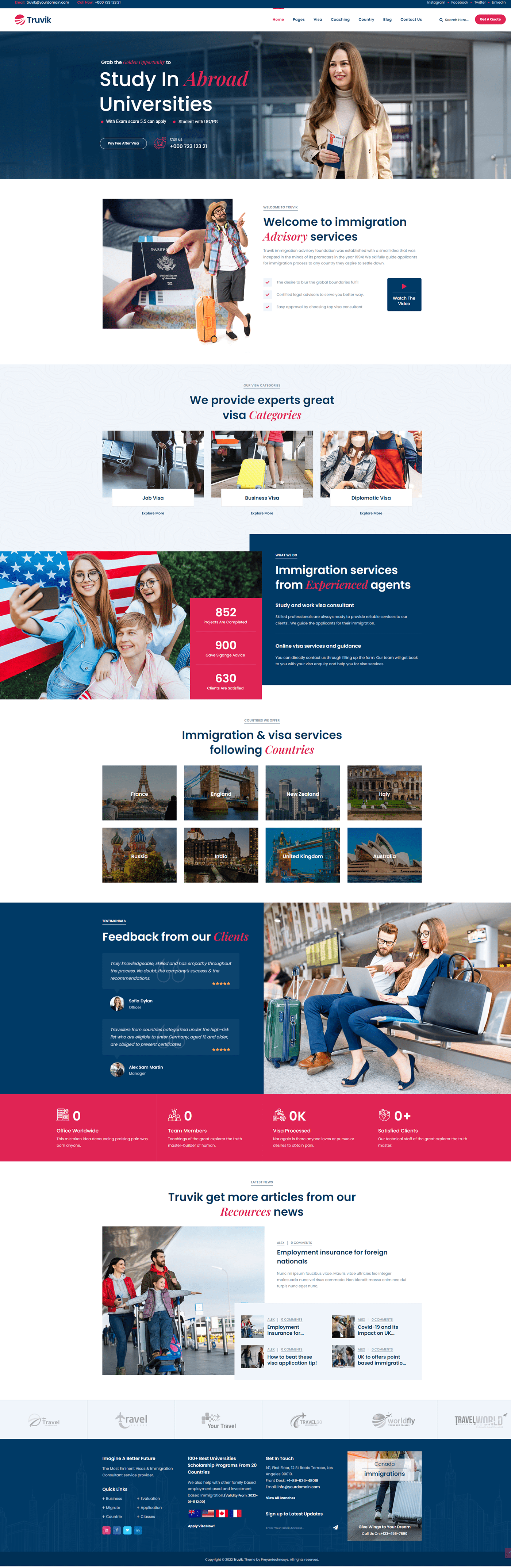 Truvik Iconic  WordPress Theme for visa consulting, immigration services, and more.
