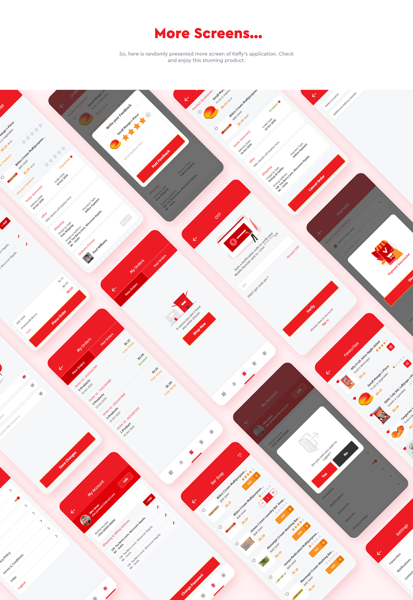 app design Grocery Keffys online Order red TRENDING UI ux