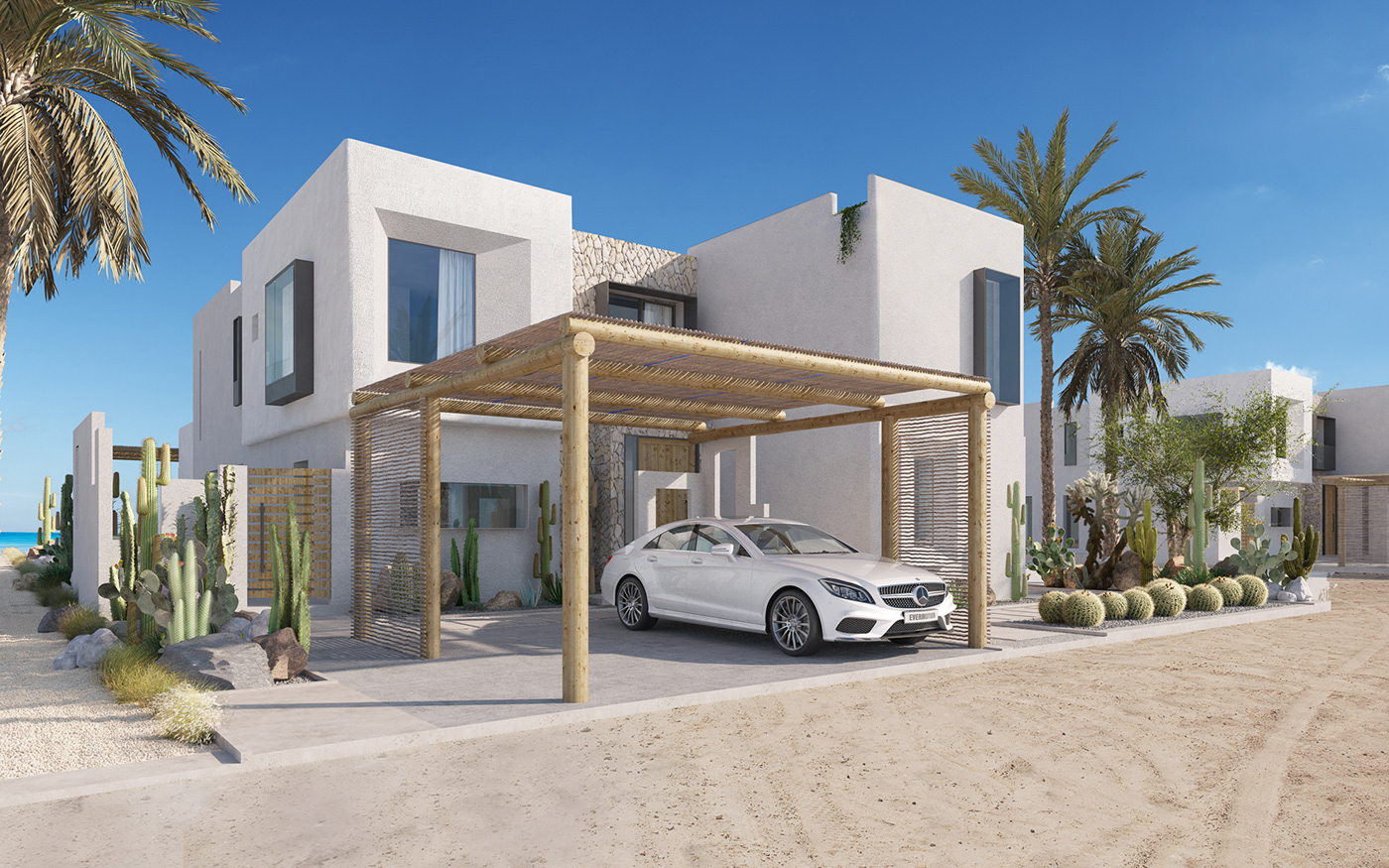 architecture rendering 3dmax visualization coastal Villa design Interior Landscape postproduction