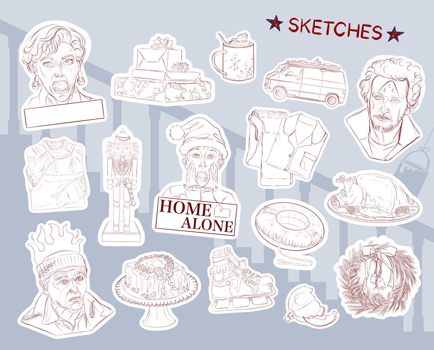 стикеры стикерпак stickers Digital Art  Procreate sketch Drawing  artist Christmas homealone