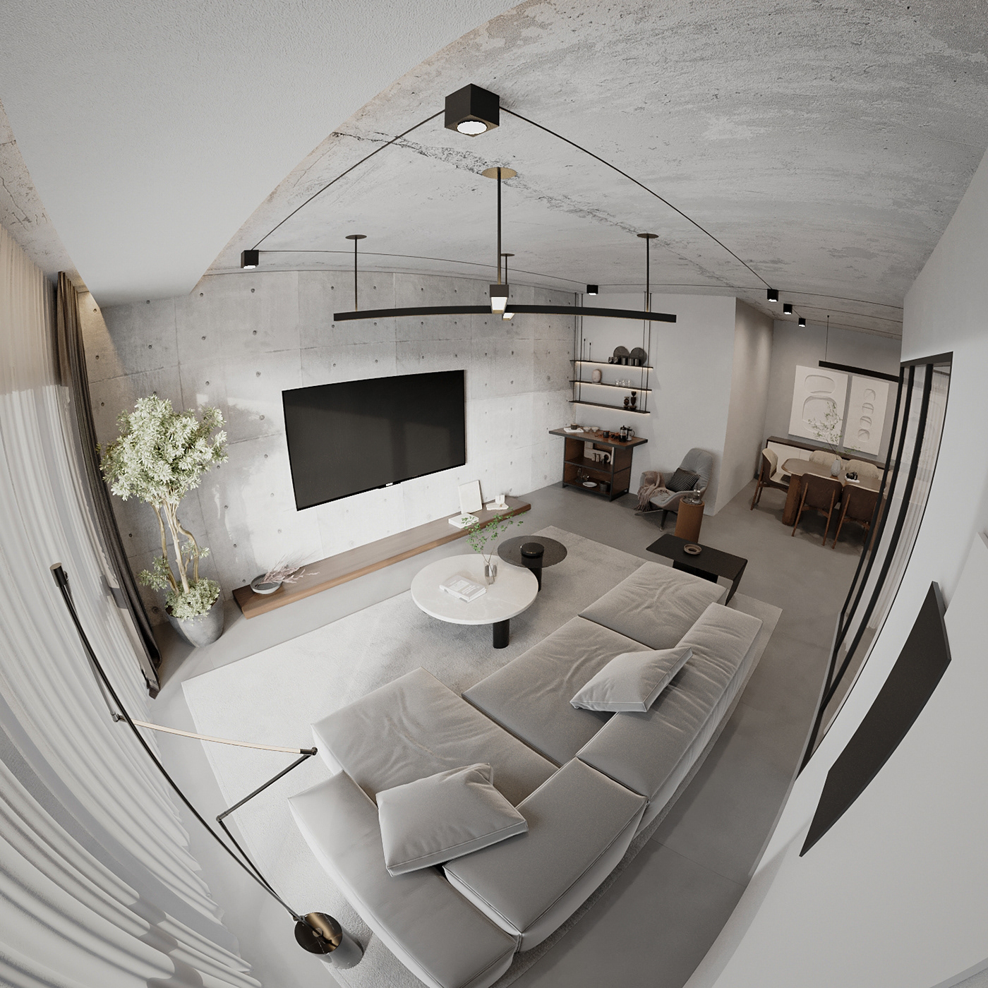 360° living room industrial design  Render archviz visualization interior design  CGI corona