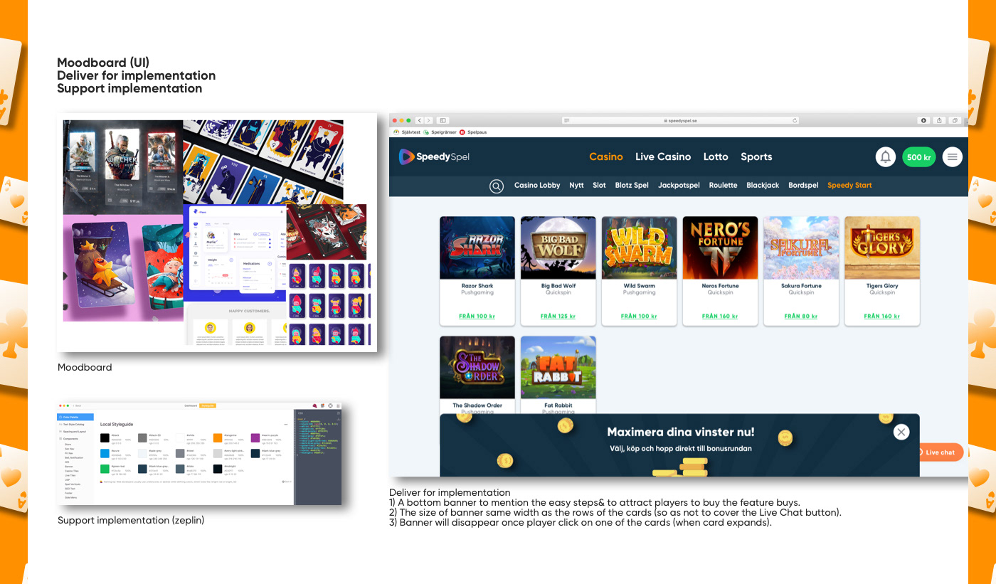 carddesign casino interactive design responsivedesign speedyplay speedyspel SpeedyStart UI ux Webdesign