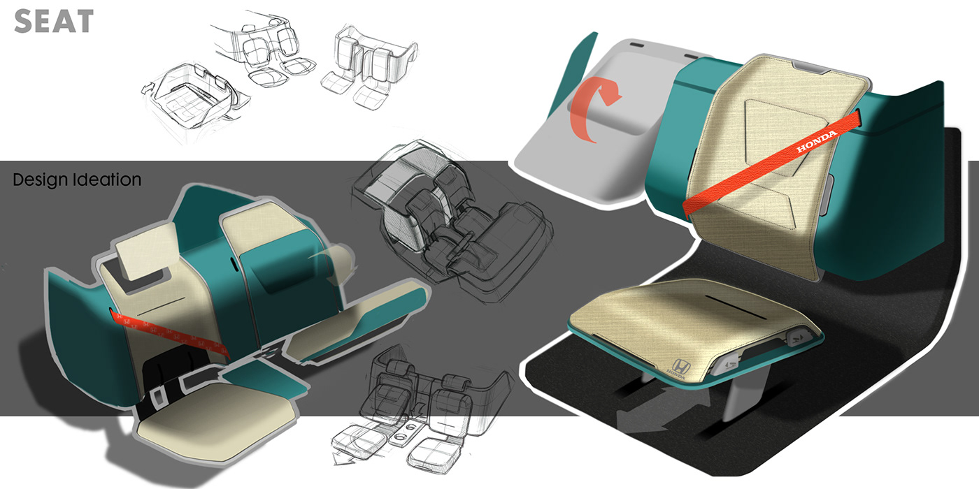 Honda Automotive design transfortation concept design ev concept car sketch 2D rendering interior design  exterior design automotive  